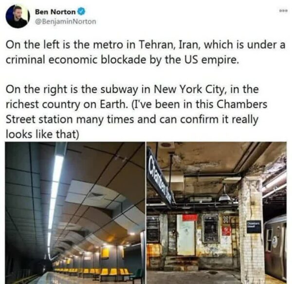 عکس‌ سمت چپ متروی تهران استاما عکس سمت راست، متروی نیویورک در ثروتمندترین کشور جهان