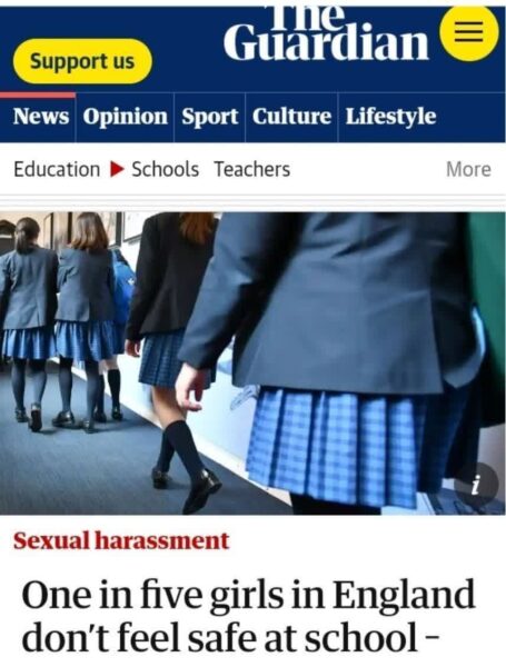 گاردین ؛ از ترس آزار جنسی دختران ۱۱ تا ۱۶ ساله در مدارس خبر می‌دهد